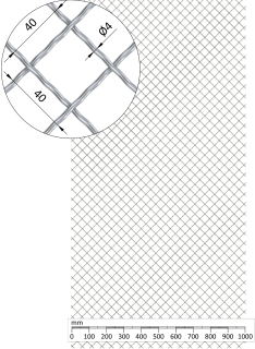 Žebírkové pletené síto - vzor Diamant, oko: 40x40mm, průměr pletiva ø4mm, rozměr 1000x2000mm, pozinkované