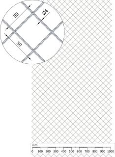 Žebírkové pletené síto - vzor Diamant, oko: 50x50mm, průměr pletiva ø4mm, rozměr 1000x2000mm, pozinkované