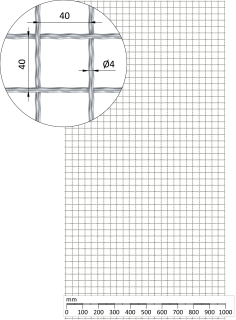 Žebírkové pletené síto - rovné, oko: 40x40mm, průměr pletiva ø4mm, rozměr 1000x2000mm, pozinkované