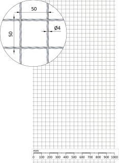 Žebírkové pletené síto - rovné, oko: 50x50mm, průměr pletiva ø4mm, rozměr 1000x2000mm, pozinkované