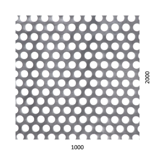 Děrovaný plech kruhový přesazený Zn, otvor: ø 10 mm, rozteč: 15 mm, (1000x2000x1 mm)